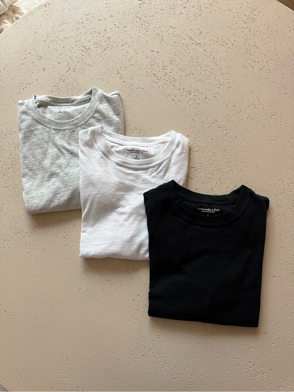 Abercrombie & Fitch Skimming Tee Trio: Black, White, Light Gray
